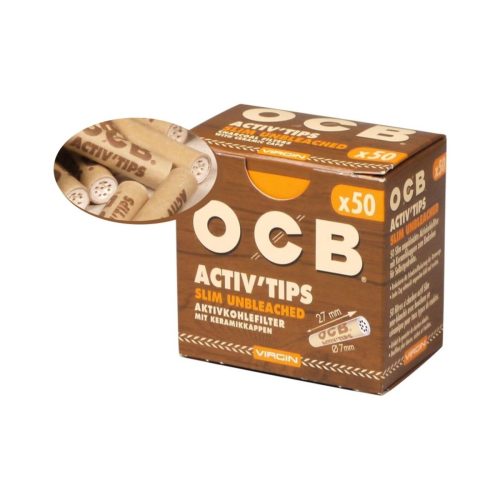 master-208 Φιλτράκια ενεργού άνθρακα OCB Activ Tips Unbleached Slim 7 mm – 50 φίλτρα