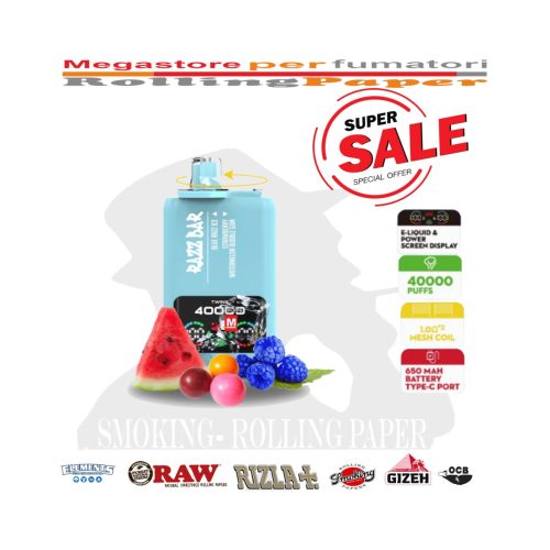 Razz Bar 40K – 40.000 τζούρες – Blue Razz Ice / Φράουλα Καρπούζι / Τσίχλα